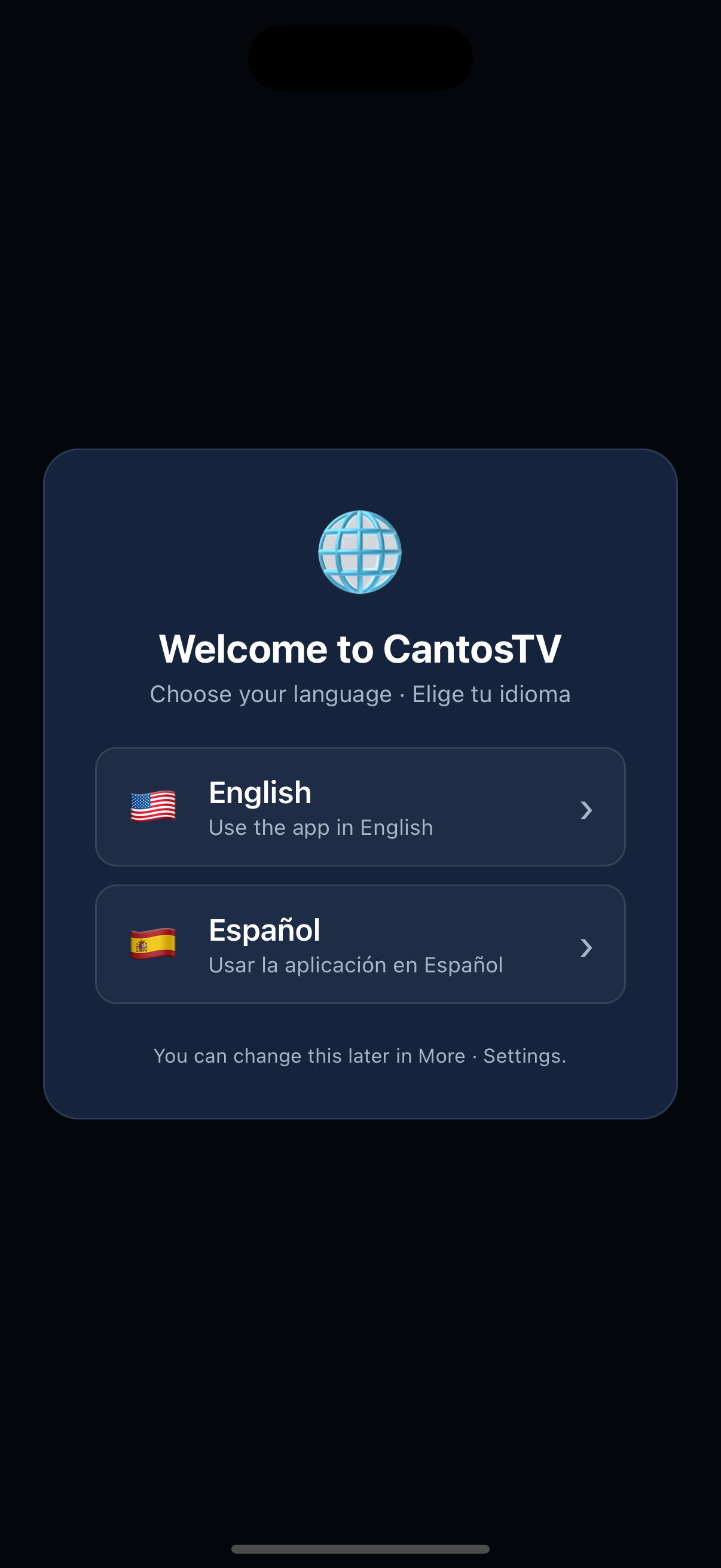 CantosTV running on iPhone